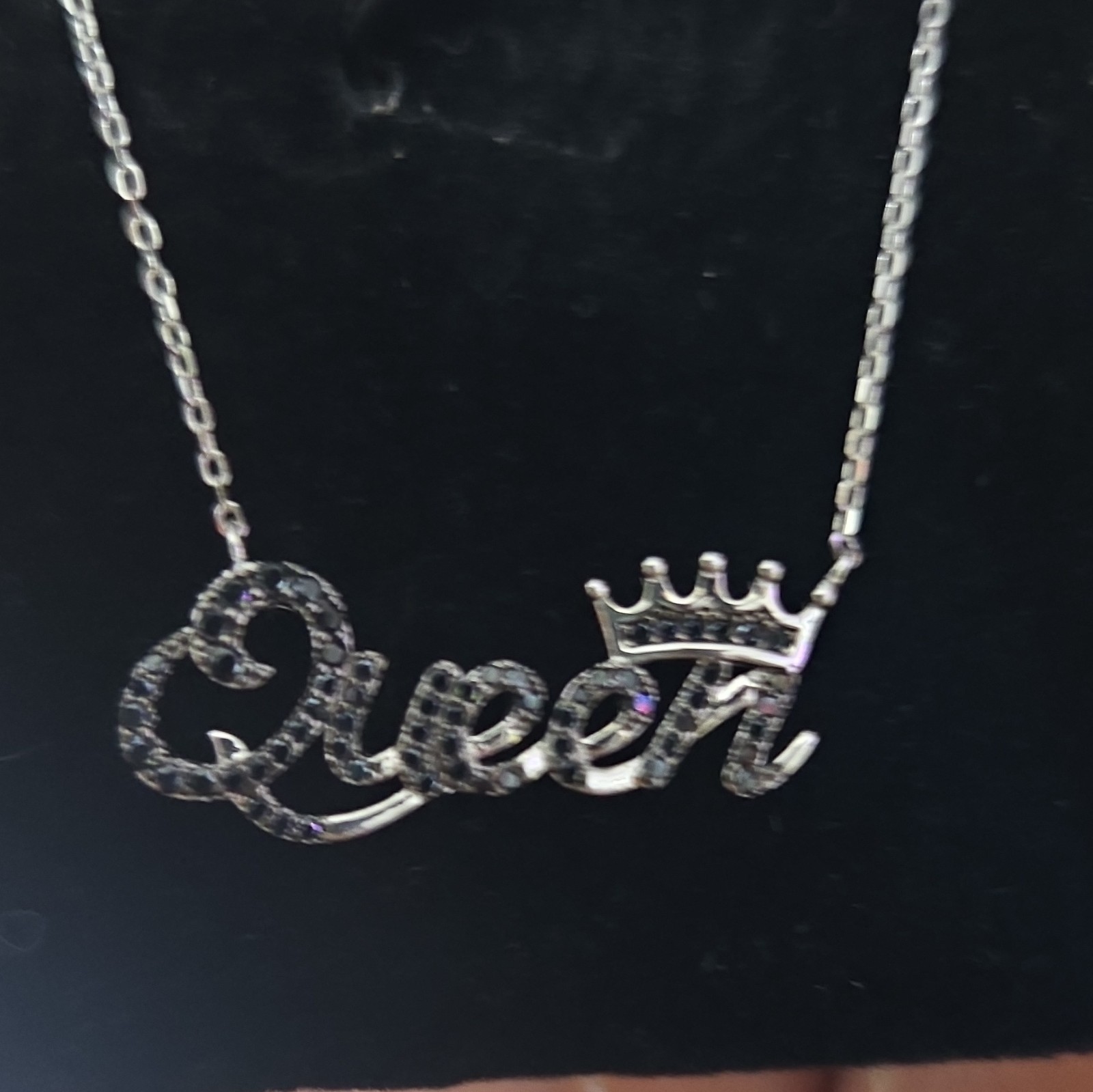Silver-Tone Queen Crown Letter Charm Pendant Necklace, Cable Chain