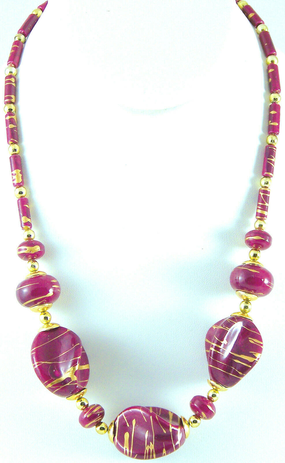 Necklace Art Bead Purple Baroque Unique Shape Plastic & Goldtone Metal 18″
