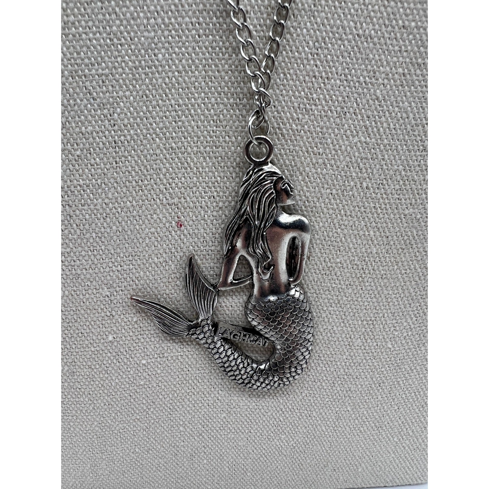 LaghCat Mermaid Pendant Necklace Boho Mermaidcore Fantasy Silver Tone 27in Chain