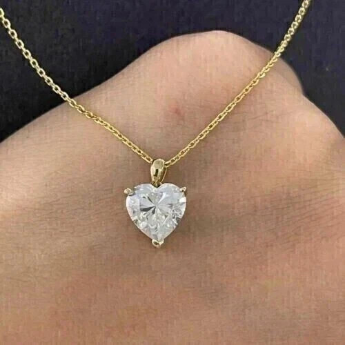 2Ct Round Cut Simulated Diamond Heart Pendant 18″Necklace 14K Yellow Gold Plated