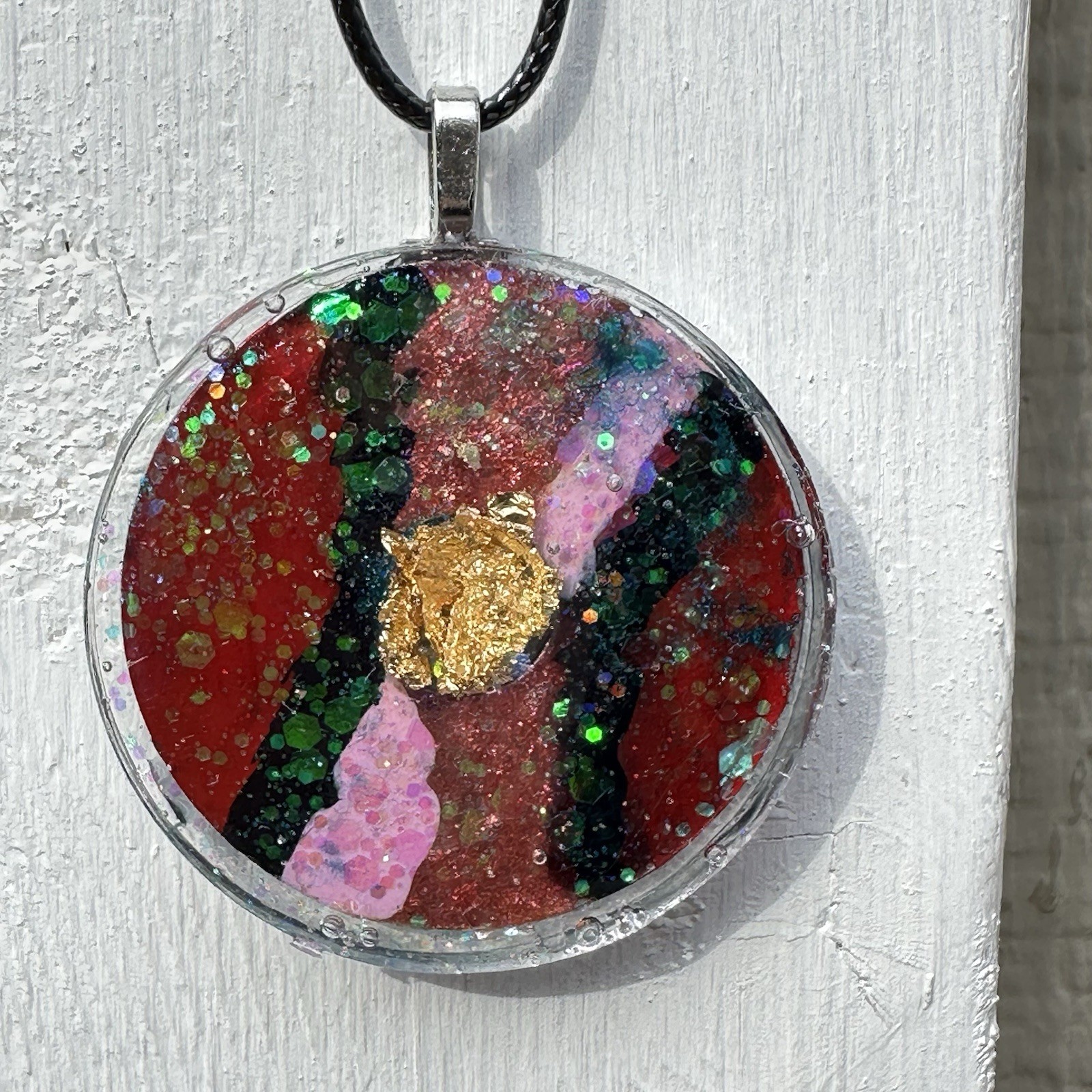 Original Art Pendant Unique Round Resin Disc Necklace 2’ OOAK 5559 S