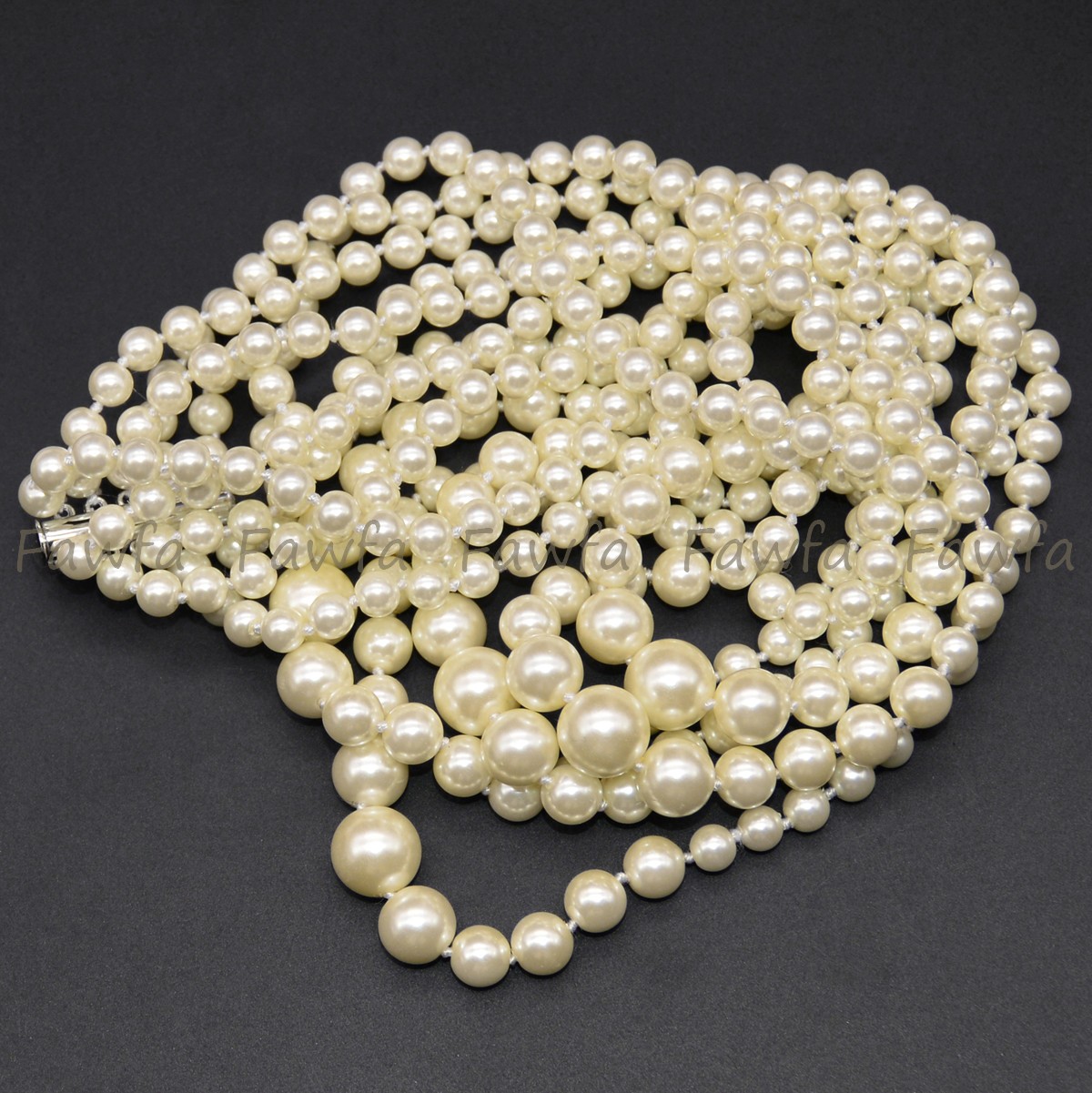 5 Rows 6-12mm Round Creamy White Shell Pearl Imitation Pearl Necklace 18-22”