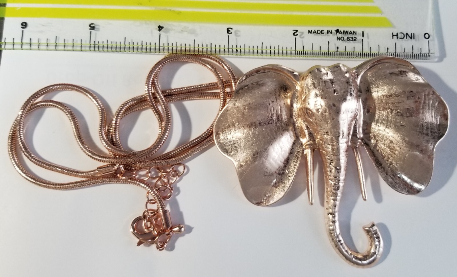 Stunning Rose Gold Tone 3.5in ELEPHANT Head Pendant Long Mesh Chain Necklace