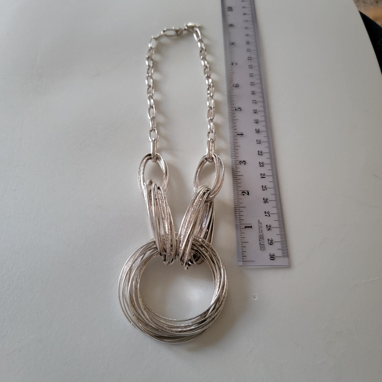ELEGANT INC BRAND SILVER TONED WIRE LINKS AND CHAIN STATEMENT CHOKER NECKLACE