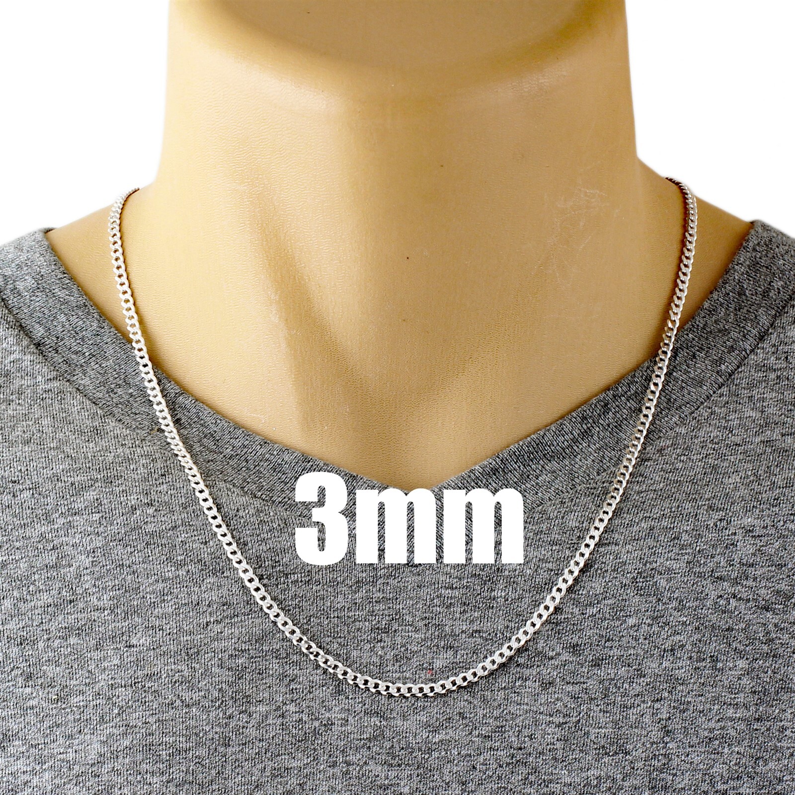 925 Sterling Silver Cuban Curb Chain Necklace 3mm (080 Gauge)