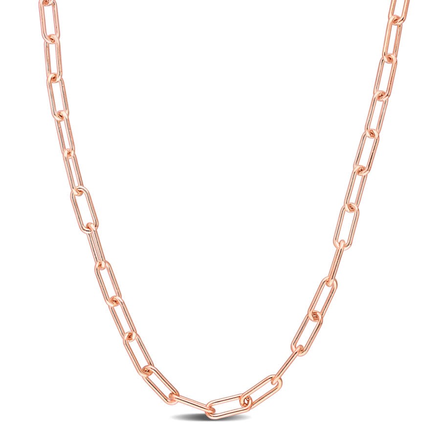 AMOUR 3.5mm Paperclip Chain Necklace In Rose Plated Sterling Silver, 18 In
