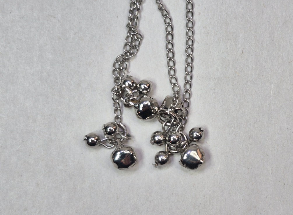 Silver Tone Guardian Angel Pendant w/ Pink Rhinestone & Dangle Beads 3.75″