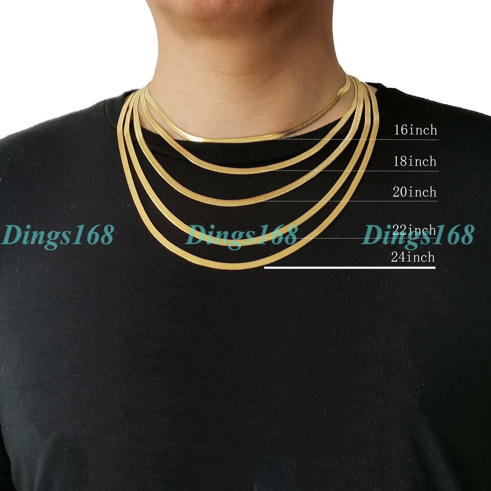 18K Yellow Gold Filled Hypo-Allergenic 18inch 4mm Flat Snake Chain Necklace G764