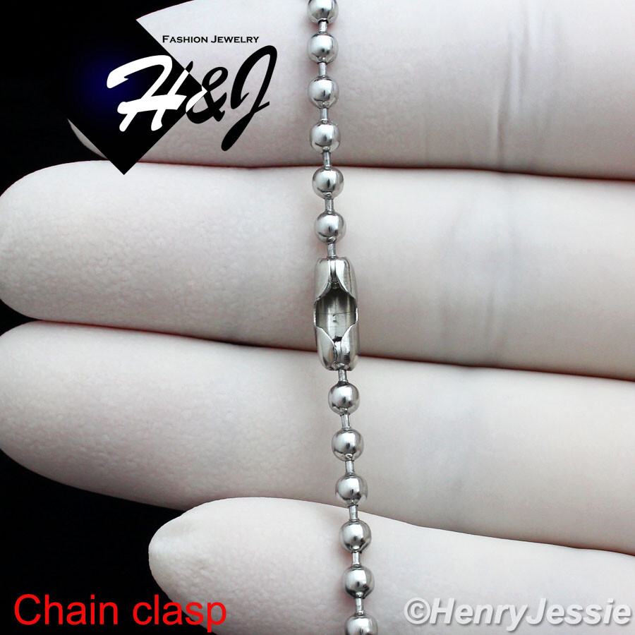 24″MEN Stainless Steel 2.5mm Silver Beaded Chain Necklace CZ Dog Tag Pendant*P43