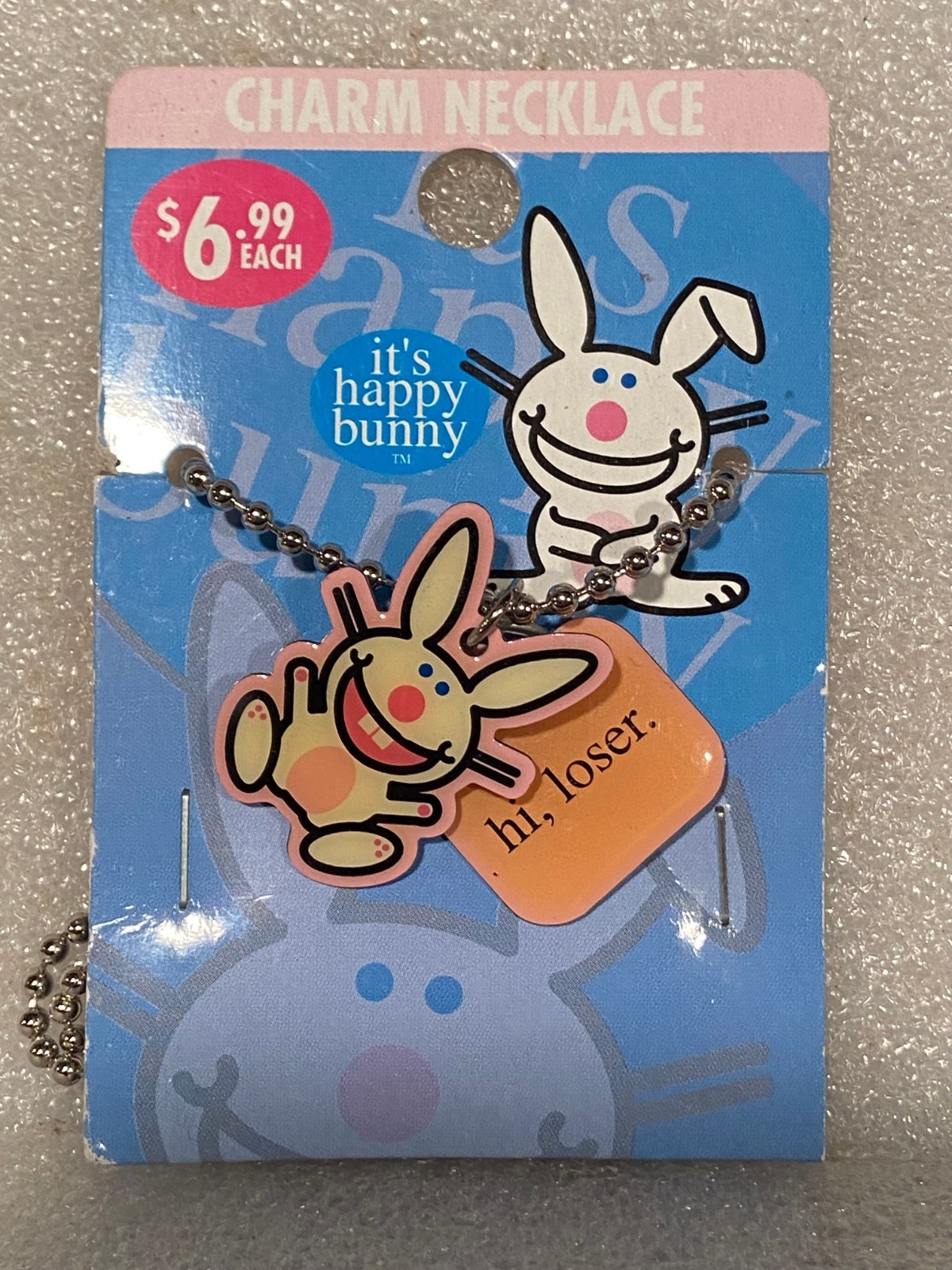 It’s Happy Bunny Charm Necklace (Hi Loser) *NEW On Backing* BB