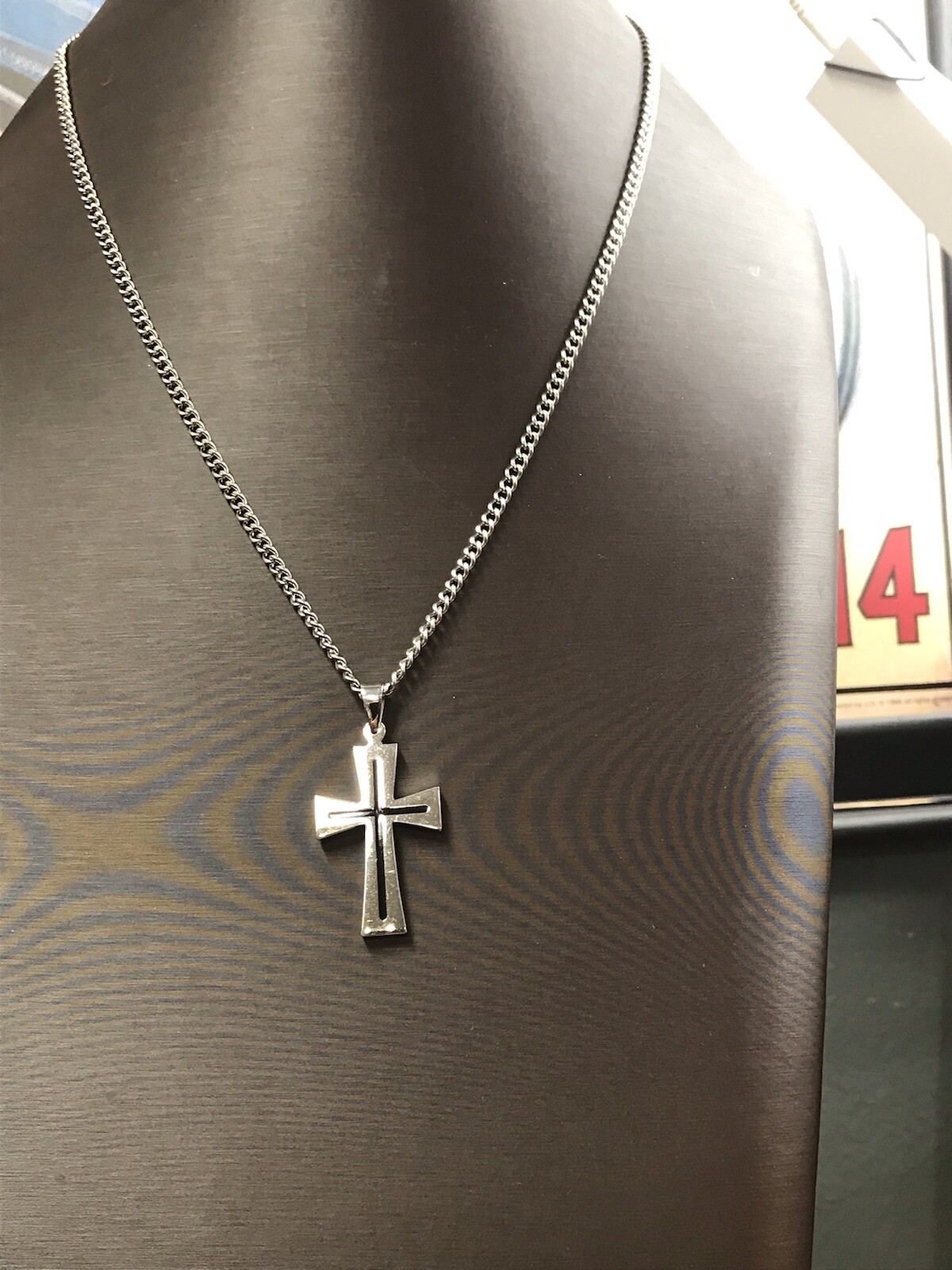 2” Black Enamel Cross With 3.75mm Wide 24” Necklace All Stainless Steel