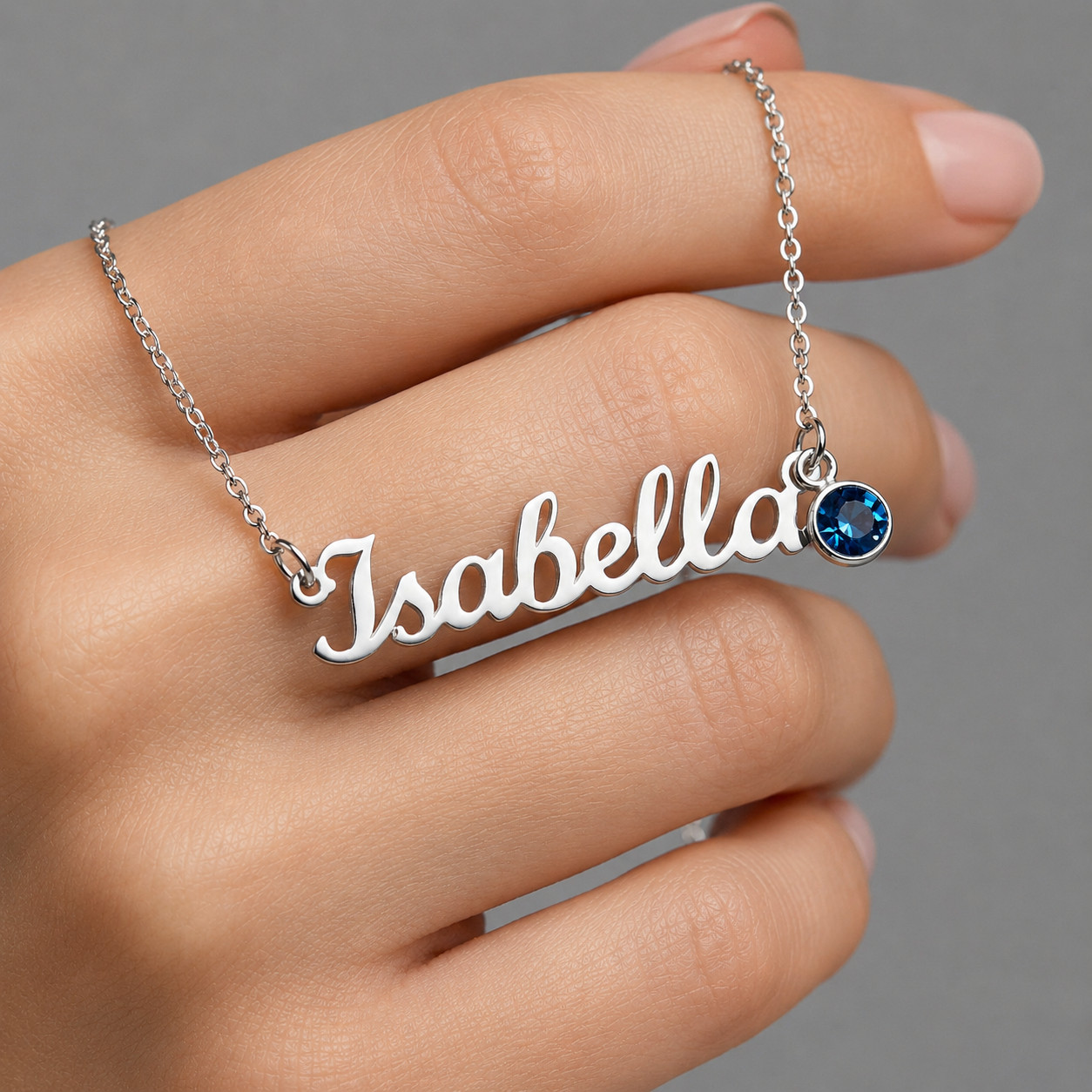 Personalized Name Necklace with Birthstone Custom Gift Box for Her Silver