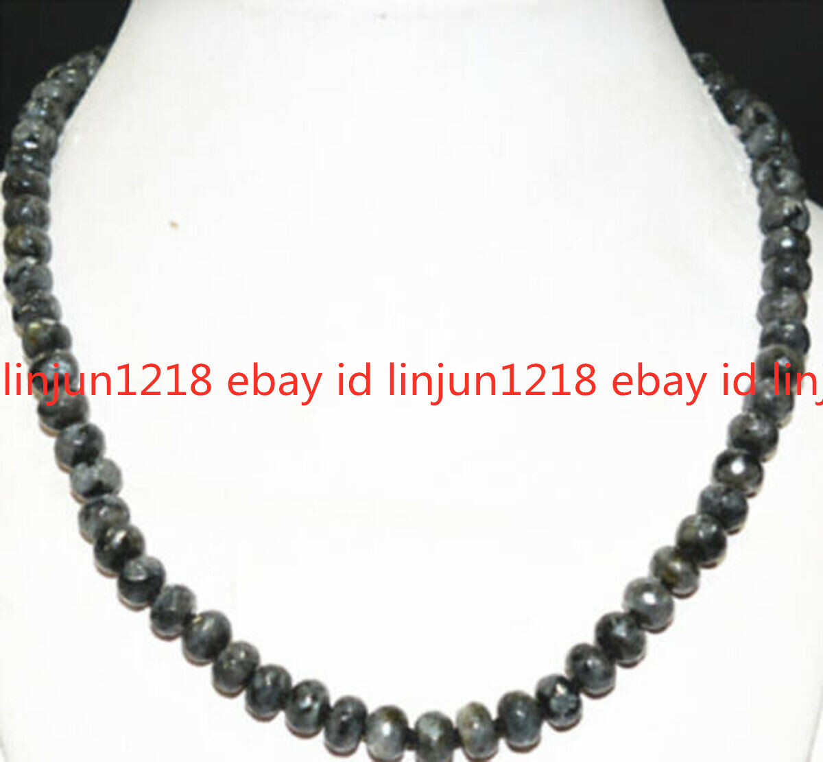 Natural 5x8mm Faceted Black Gray Labradorite Gemstone Abacus Necklace 18″ AAA