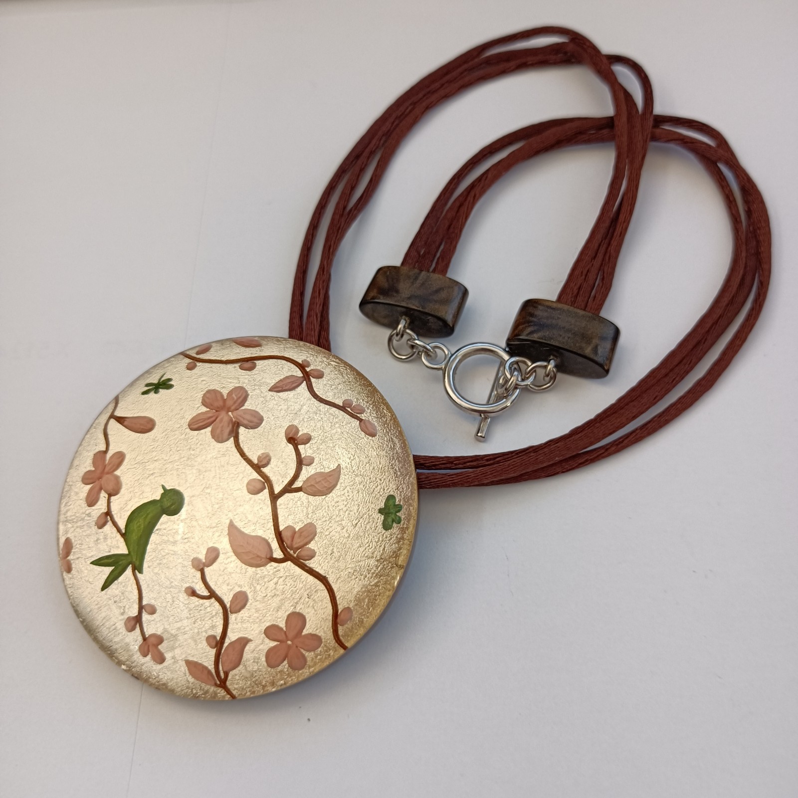 ZSISKA Necklace Oversized Resin Pendant Art Nouveau Inspired Botanical Whimsical