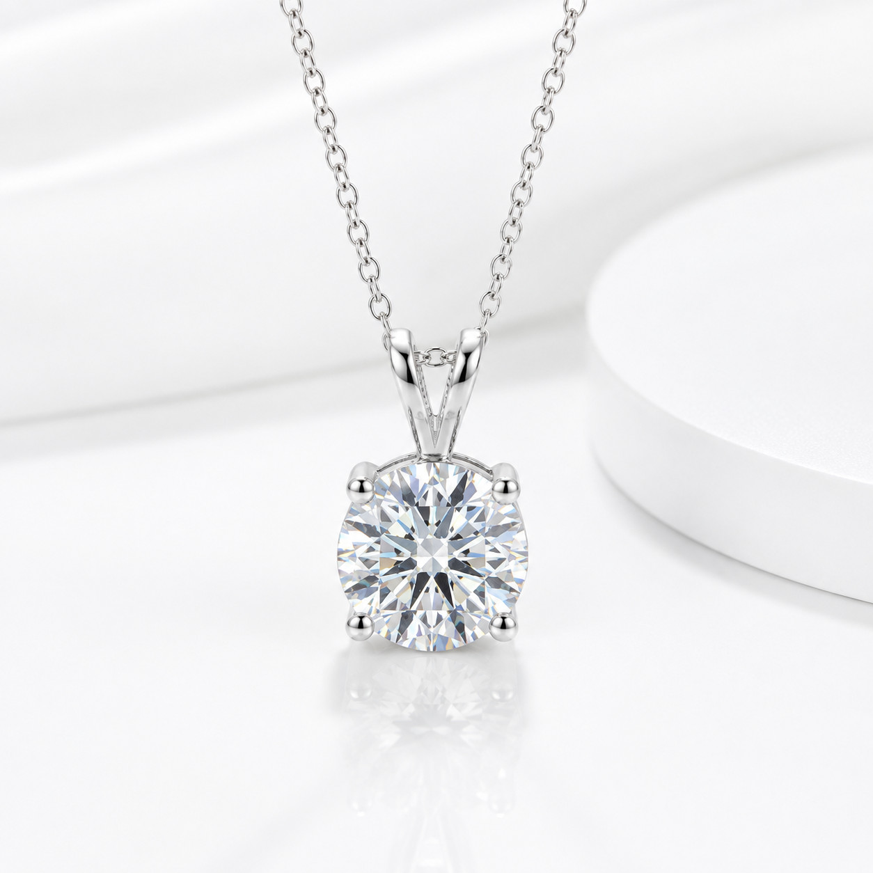 Round Brilliant Cut Solitaire Moissanite Diamond Pendant Necklace For Women