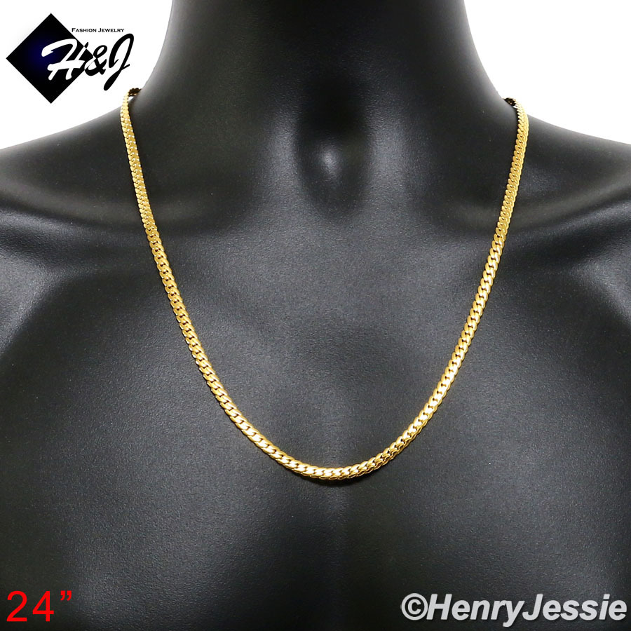 16-40″MEN Stainless Steel 3mm Gold Plated Miami Cuban Curb Chain Necklace*GN155