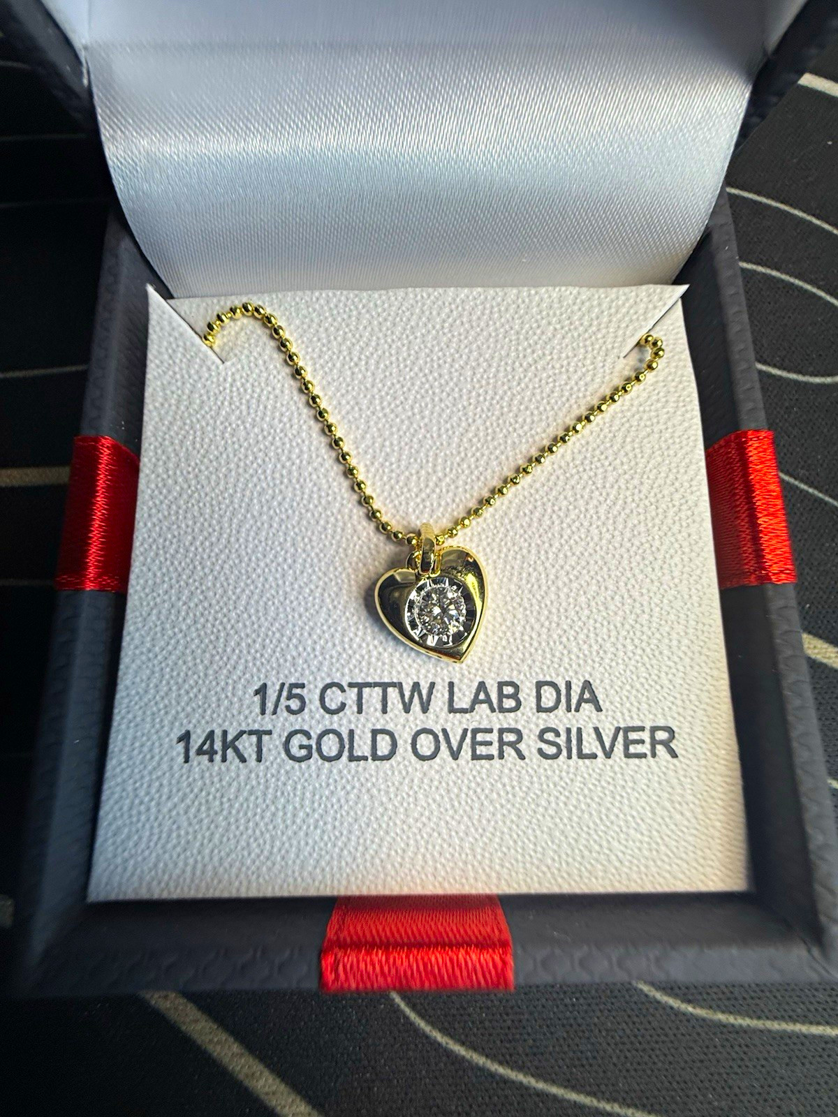 Lab-Created Diamond Heart Pendant Necklace 14K Gold Plated Silver $275 Retail!