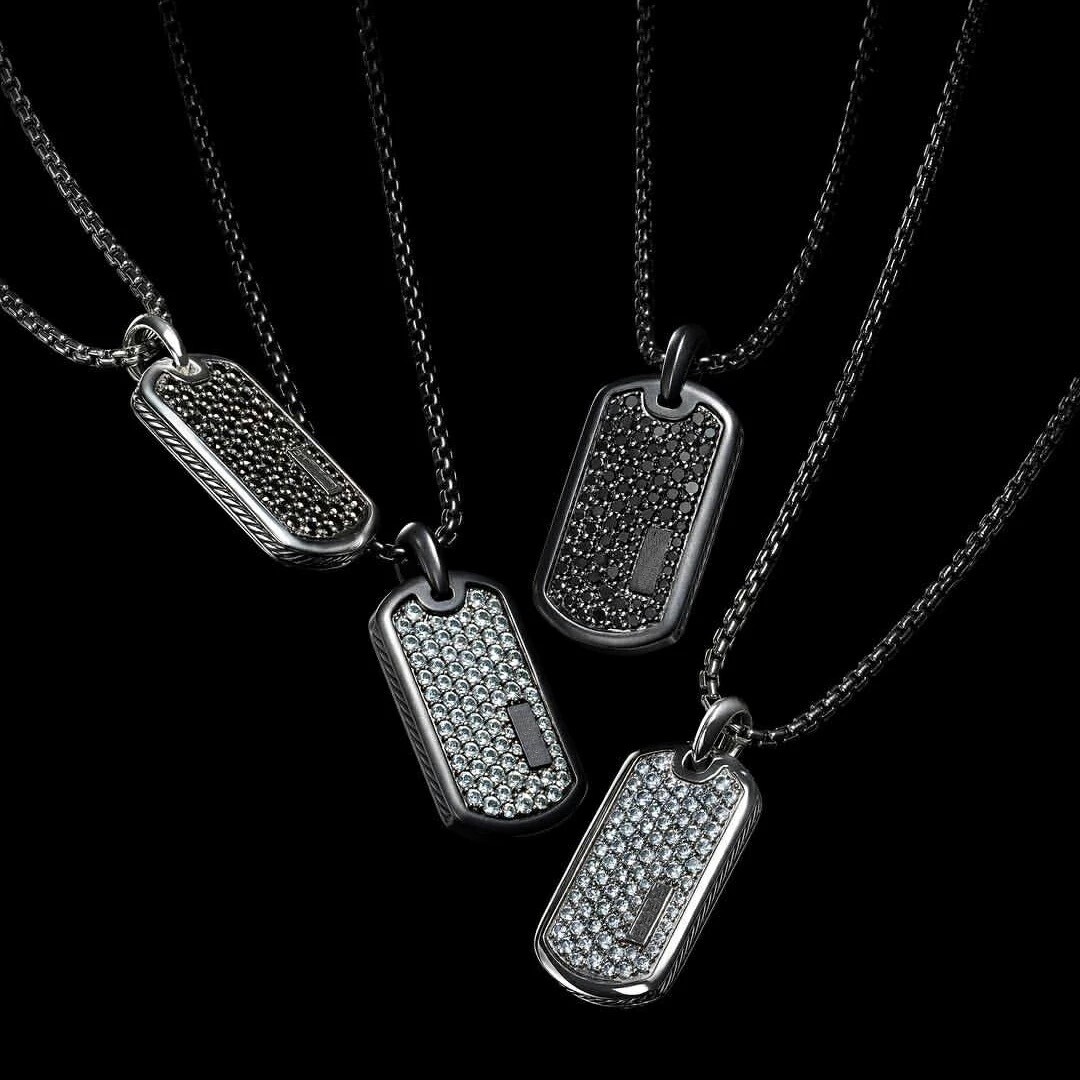 Black Rhinestone Dog Tag Pendant Necklace with Box 18K Gold Filled FREE SHIPPING
