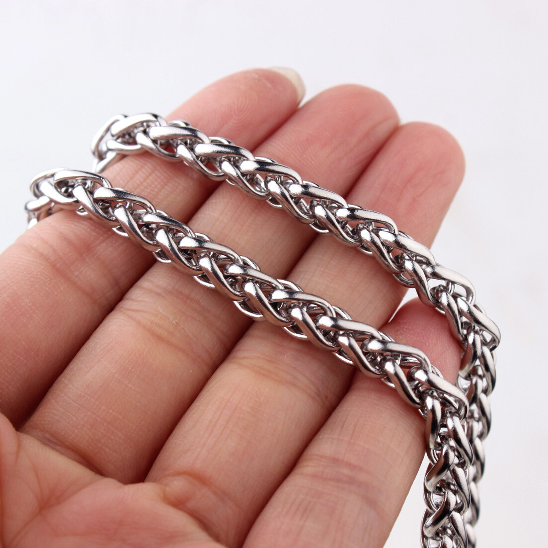 3/4/5/6/7MM Silver Women Men Chain Stainless Steel Wheat Braided Link Necklace