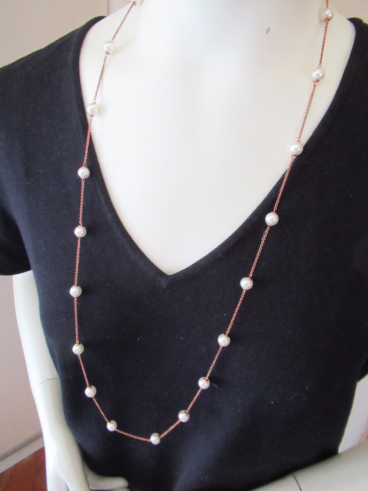 NWT Majorica Pearl Necklace 92.5 Sterling Silver/ Rose Gold Finish- $210