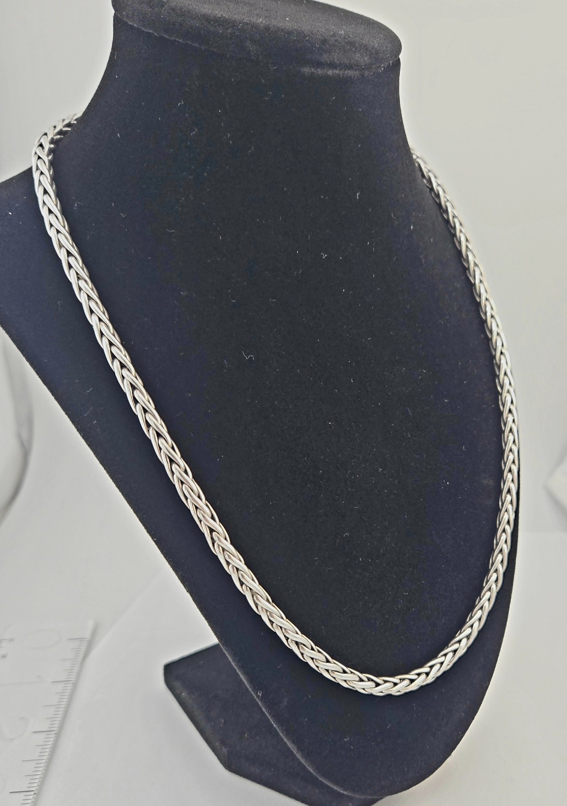 Vintage Sterling Silver Wheat Spiga Braided Chain Necklace 21″ 53g Heavy