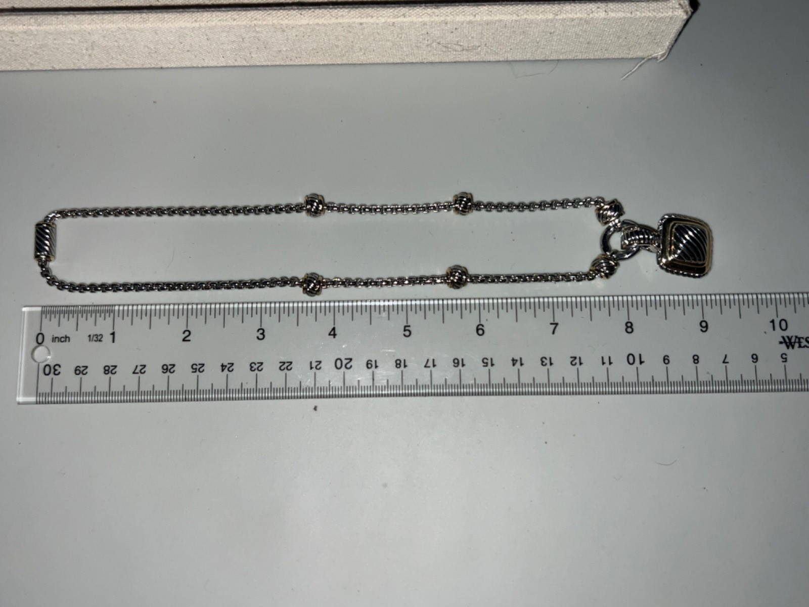Silver and Gold-tone Chunky Square Pendant on Rolo Chain Necklace w/ Earrings