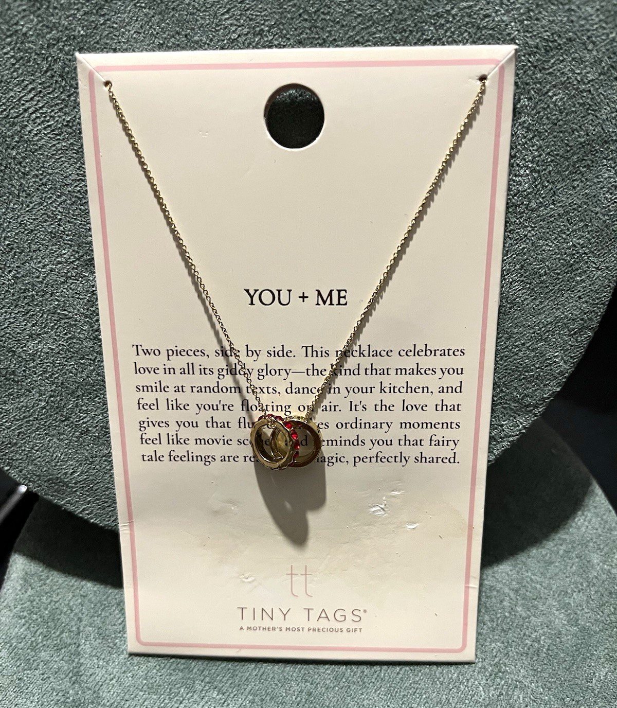 Tiny Tags You + Me Round Charm Pendant Necklace Gold Plated Brass 16+2in Adj
