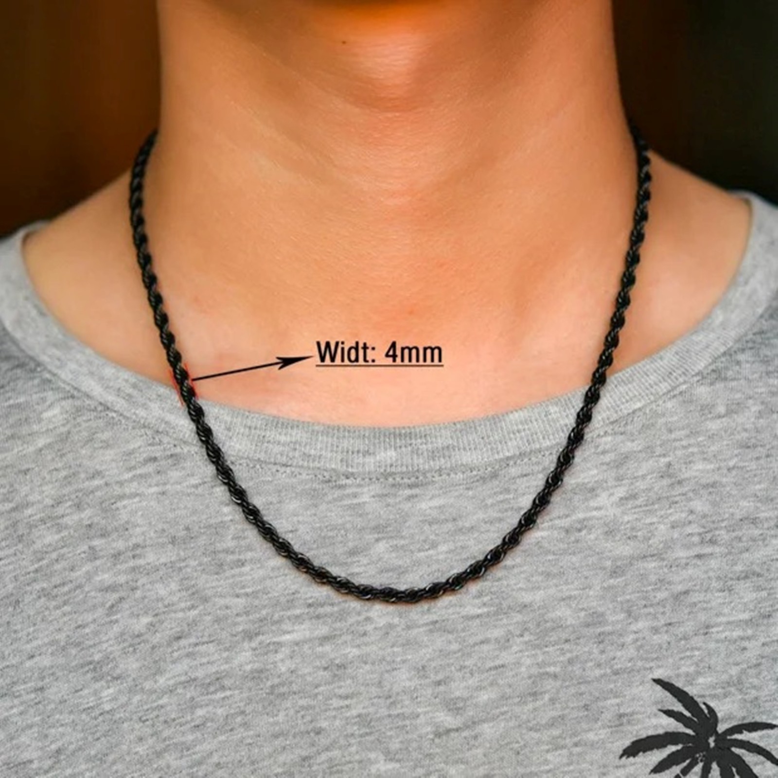 Rope chain necklace for men and women, stainless steel, 16/ 30 in, 2/3/4/5/6mm