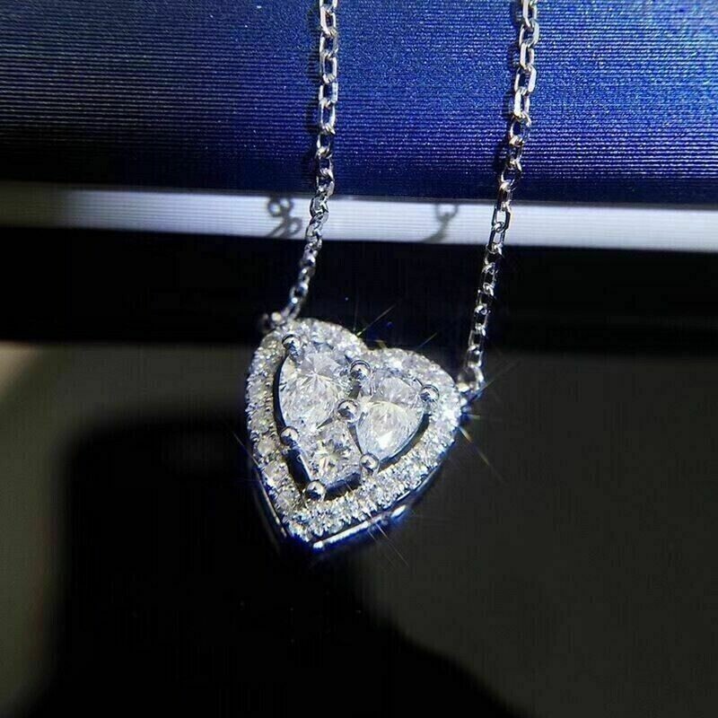 2Ct Pear Cut Simulated Diamond Elegant Heart Pendant In 14K White Gold Plated