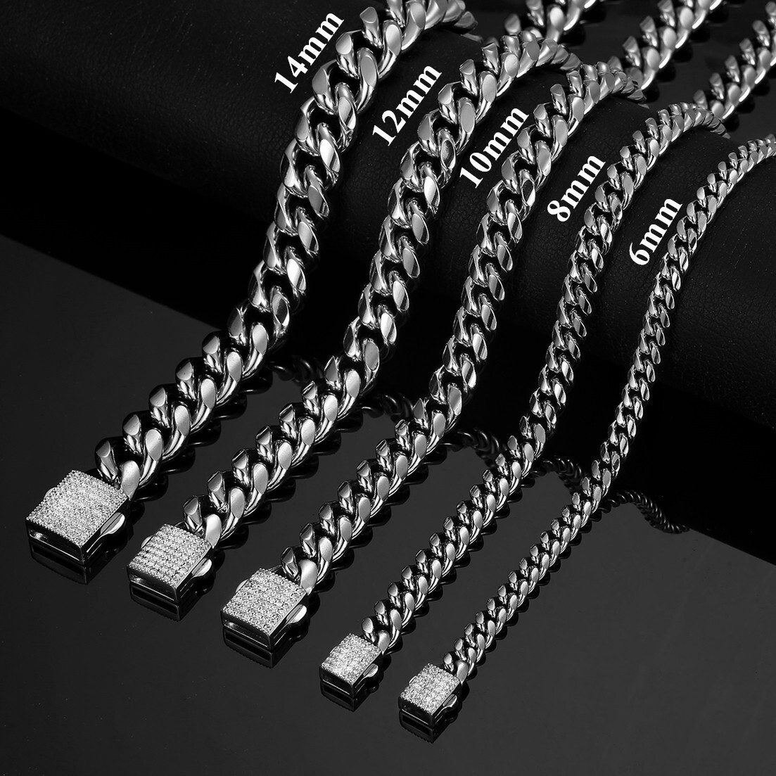 Men Women Stainless Steel Miami Cuban Link Chain Necklace Bling Buckle 6-14mm