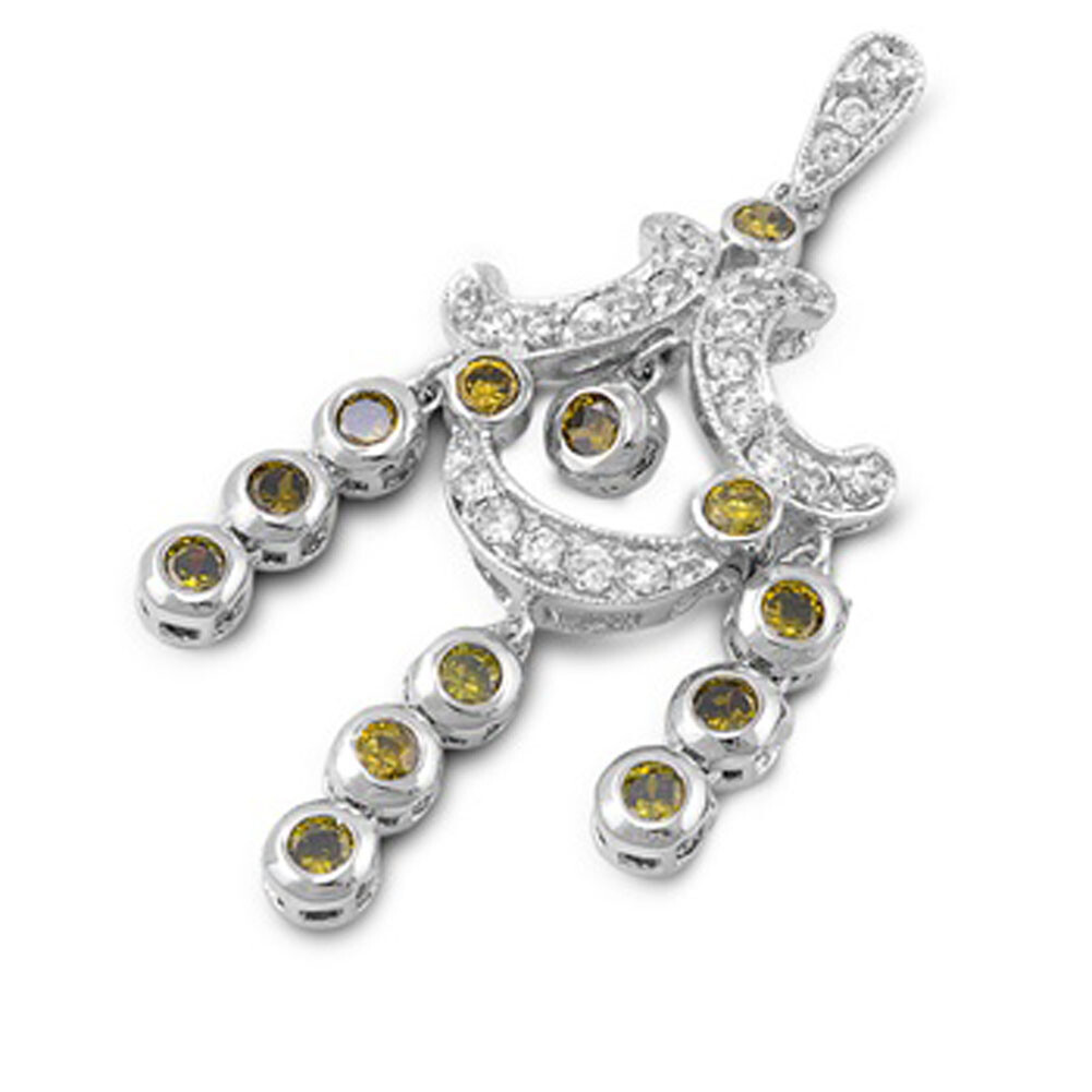 Vintage Circle Dangle Pendant Simulated Olivine .925 Sterling Silver Charm