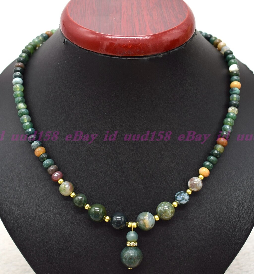 Natural Colorful 4x6mm Indian Agate Rondelle Gems Beads Pendant Necklace 18″AAA
