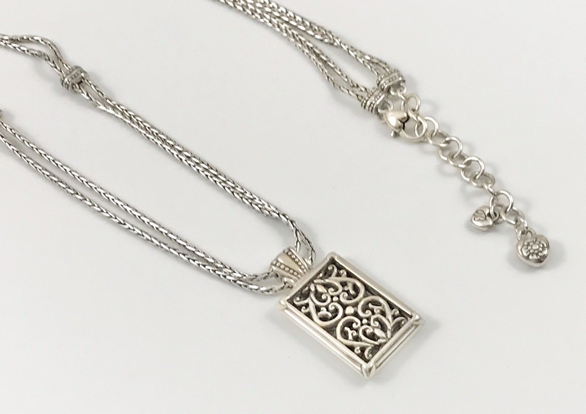 Brighton Retired Berkeley Silver Scroll 2 Strand Pendant Necklace 27 In. #1352
