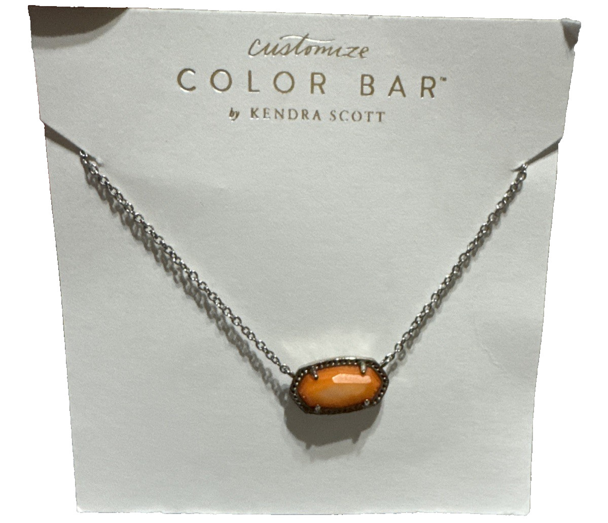 Kendra Scott Elisa Orange Kyocera Opal Silver Necklace RARE & Carry Pouch, NEW