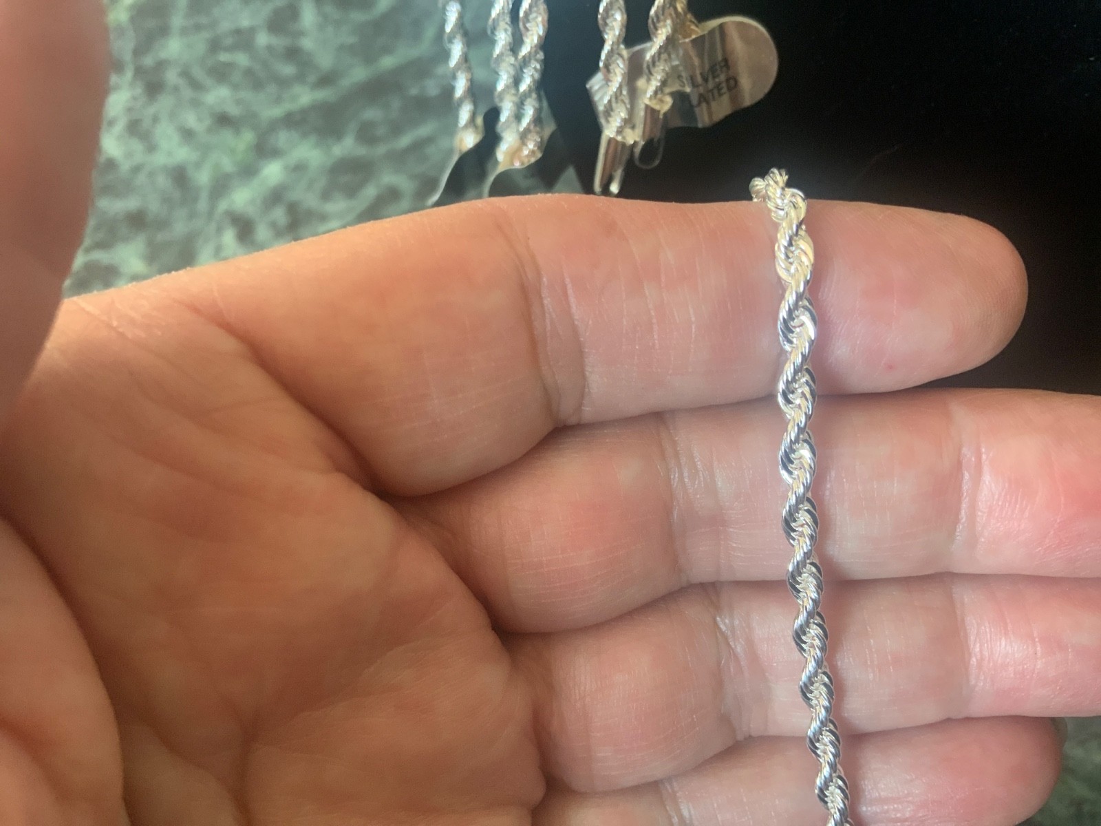 Silver Rope bracelet 7” – Long Lasting Silver Plated – 3mm wide