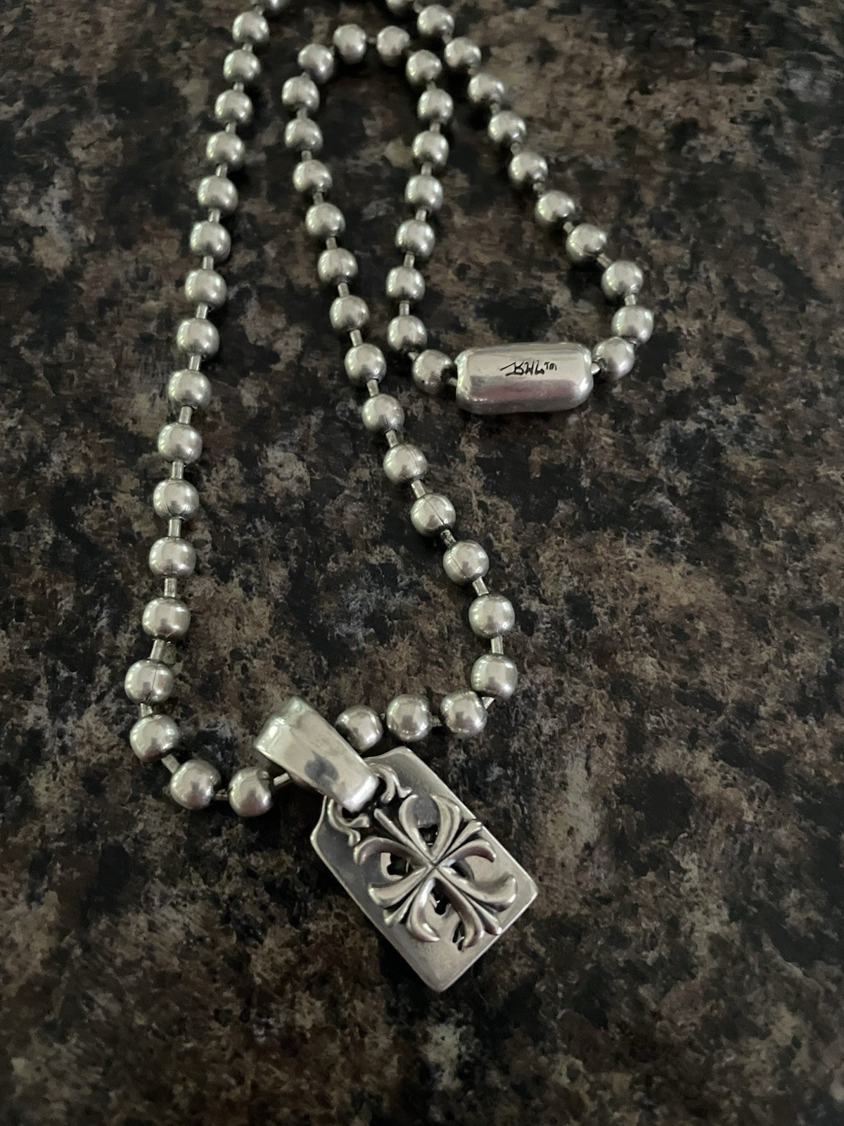 Bill Wall Bal Chain Dog Tag and cross necklace custom made 925 silver