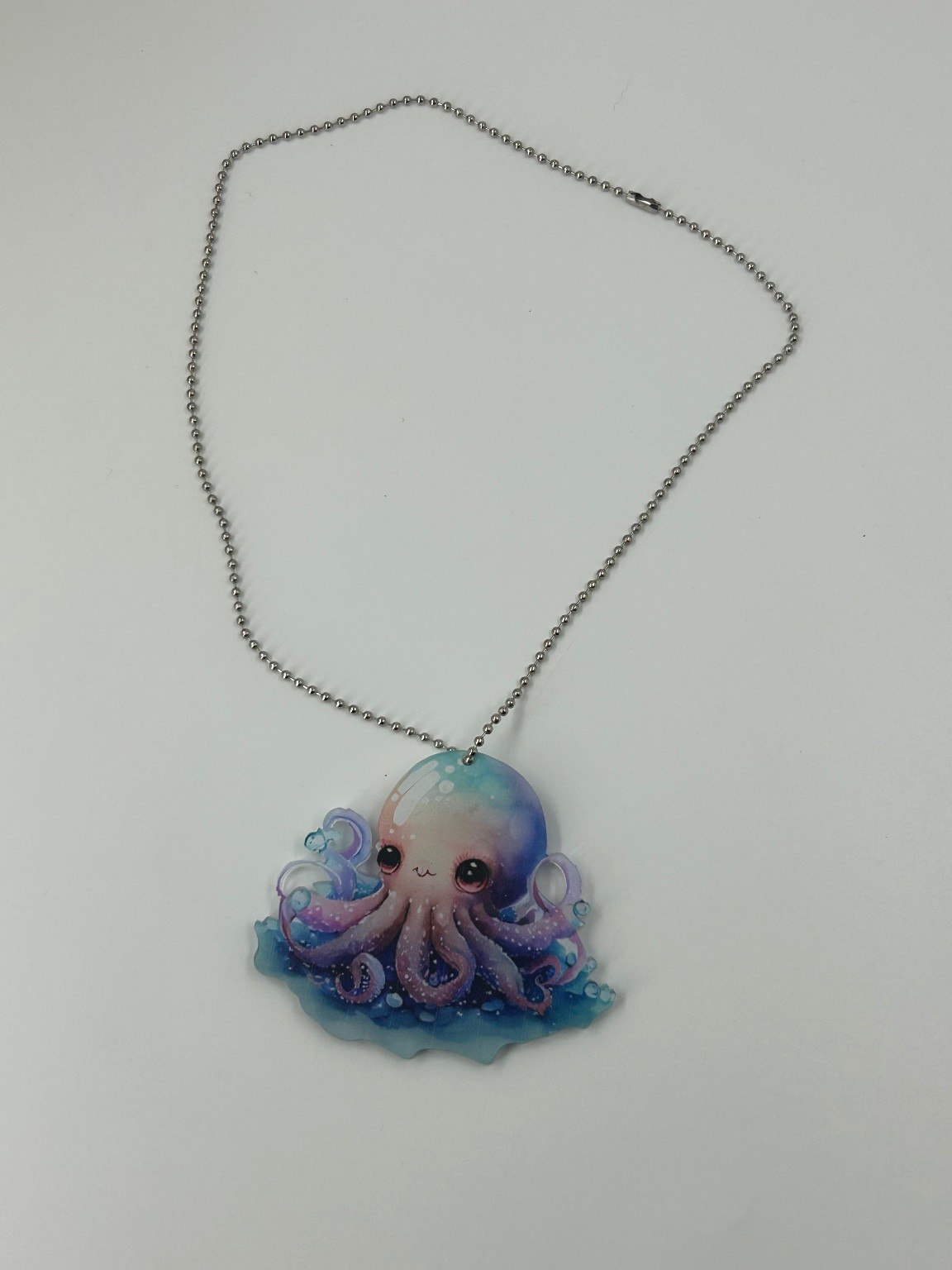 Cute Octopus Pendant Necklace 18in Acrylic Resin Hand-Painted Art