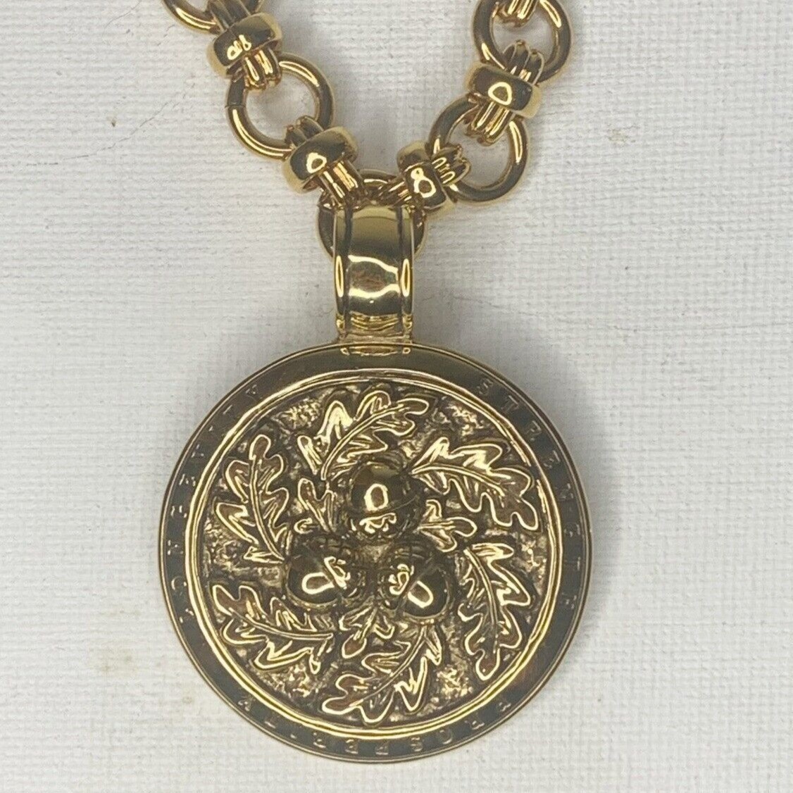 Francesca Visconti Pendant Necklace Gold Tone Acorn Strength Prosperity 1.5″