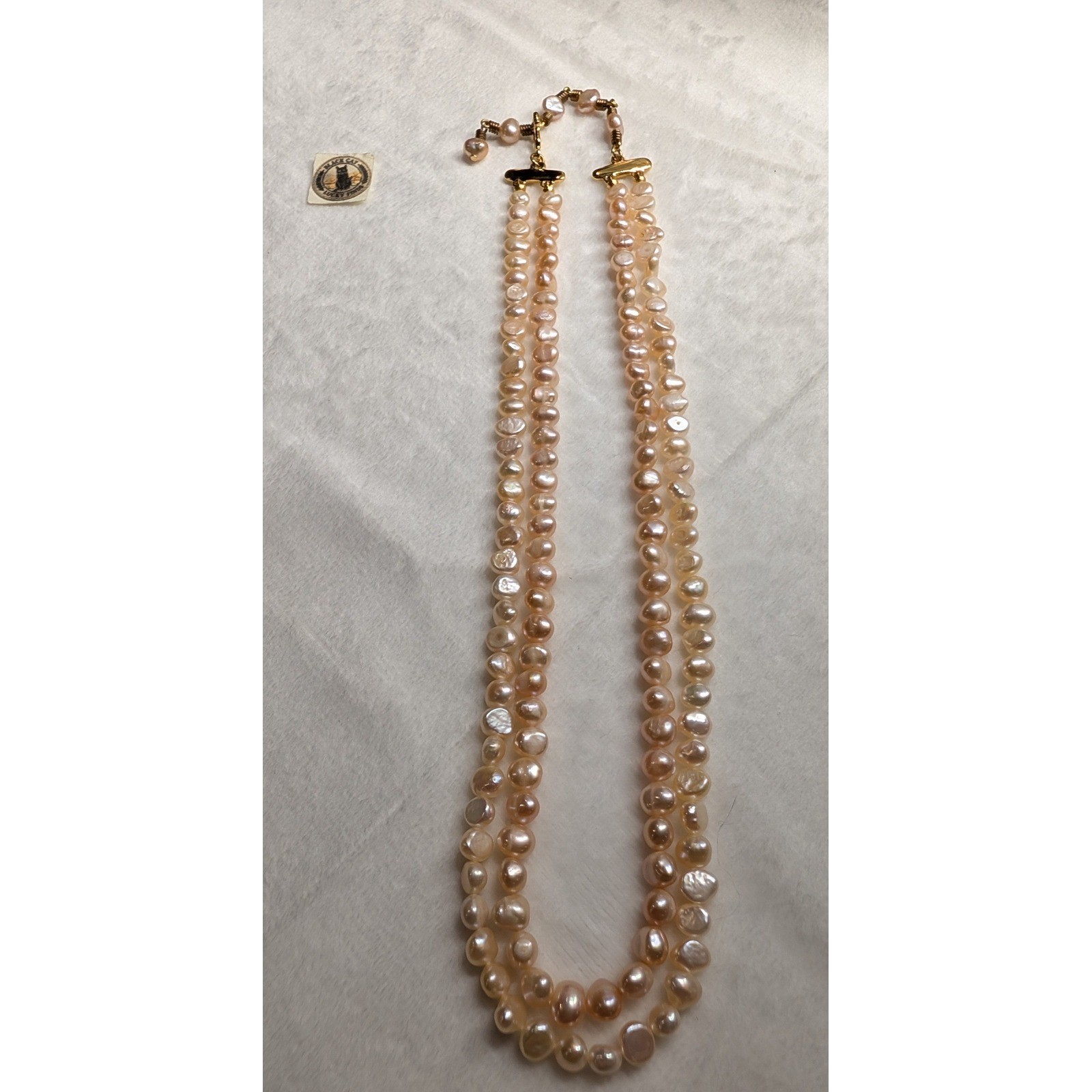 Nine West Pink Freshwater Pearl Double Strand Necklace Gold Tone Vintage Style