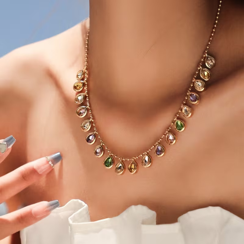 multicolor waterdrop pendants necklace /40+5cm (UK SELLER)