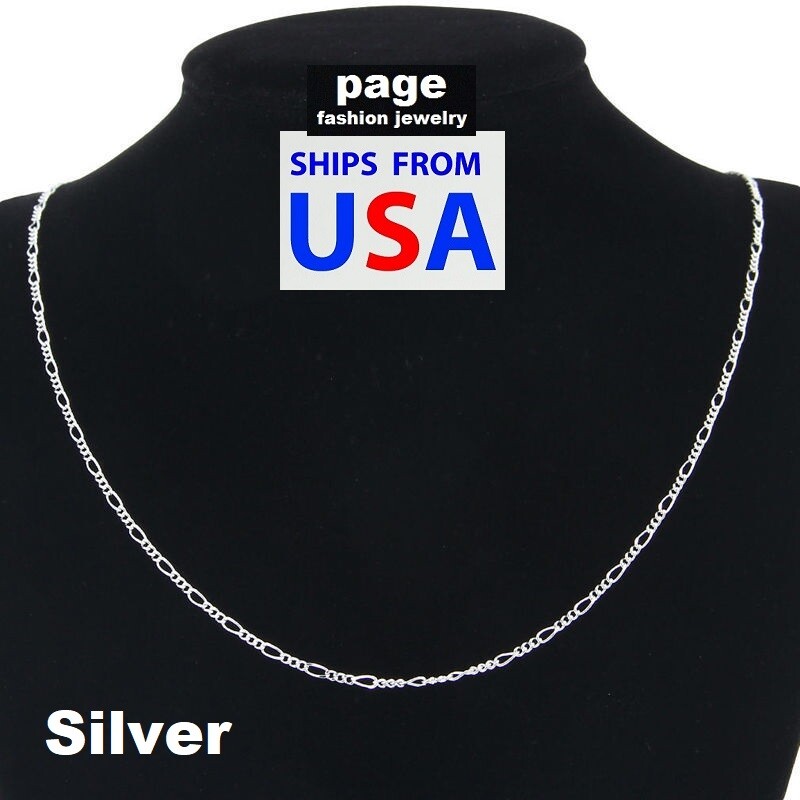 US Seller- 925 Sterling Silver- 18K Gold- Plated 2mm Italy Figaro Chain Necklace