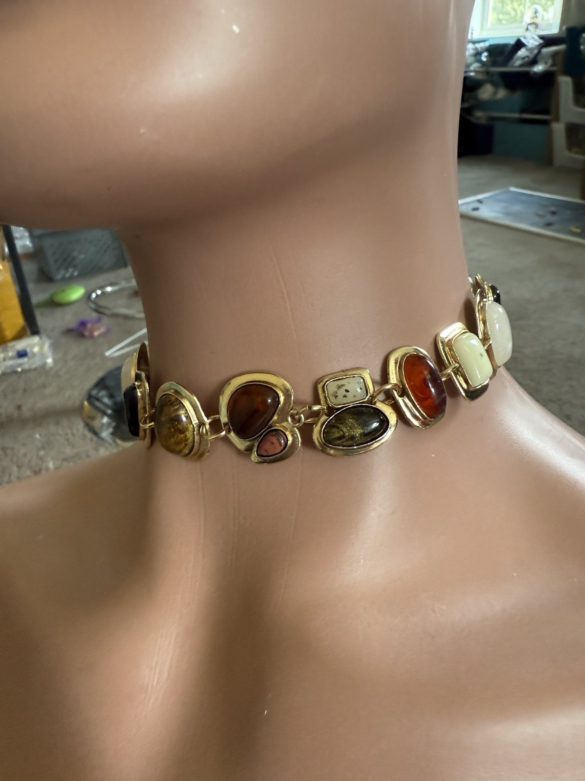 Gold Choker Necklace Chunky Statement White Brown Black