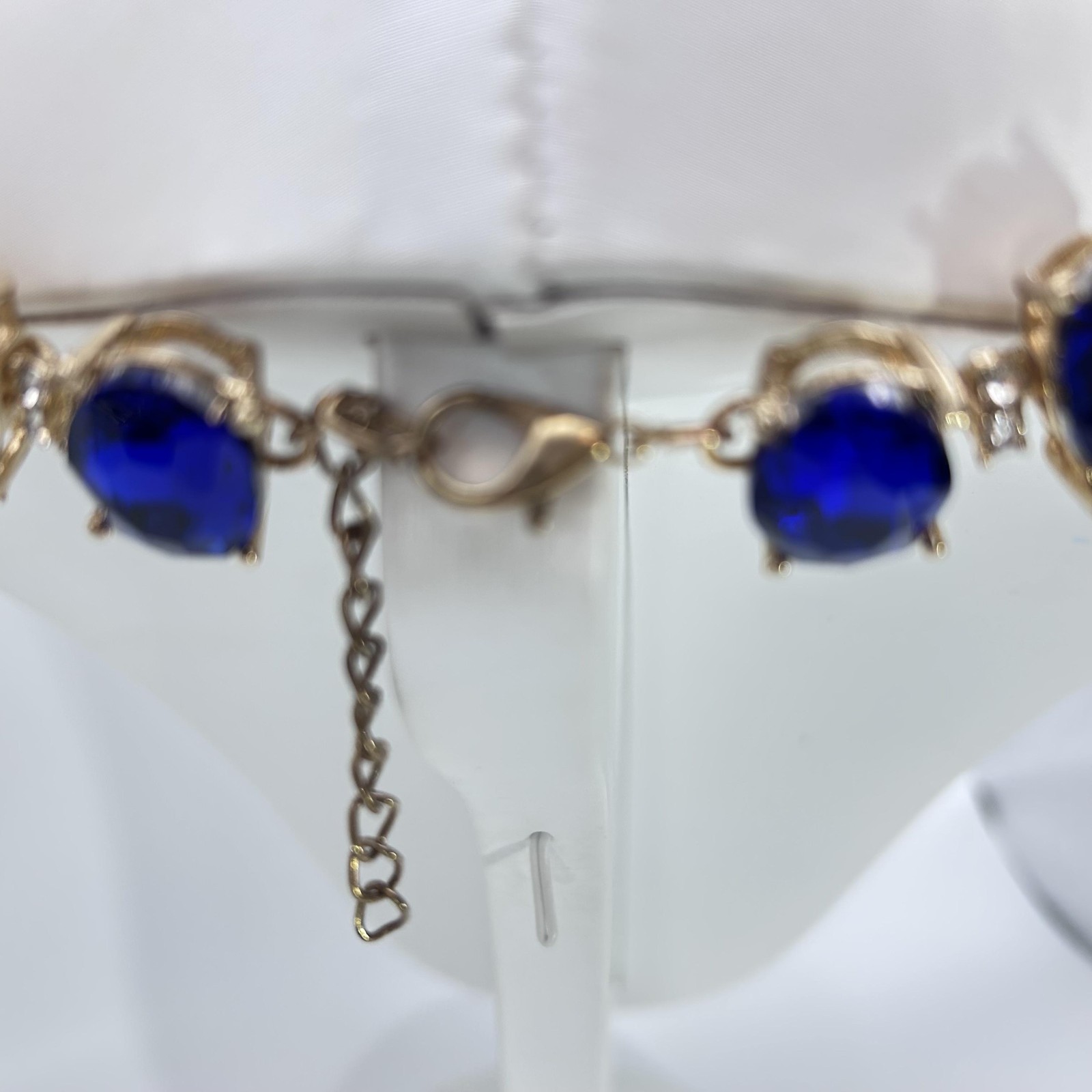 VTG Blue Rhinestone Statement Bib Necklace Gold Tone Crystal Prom Wedding Formal