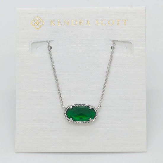 New Kendra Scott Elisa Silver Pendant Necklace In Jade Green