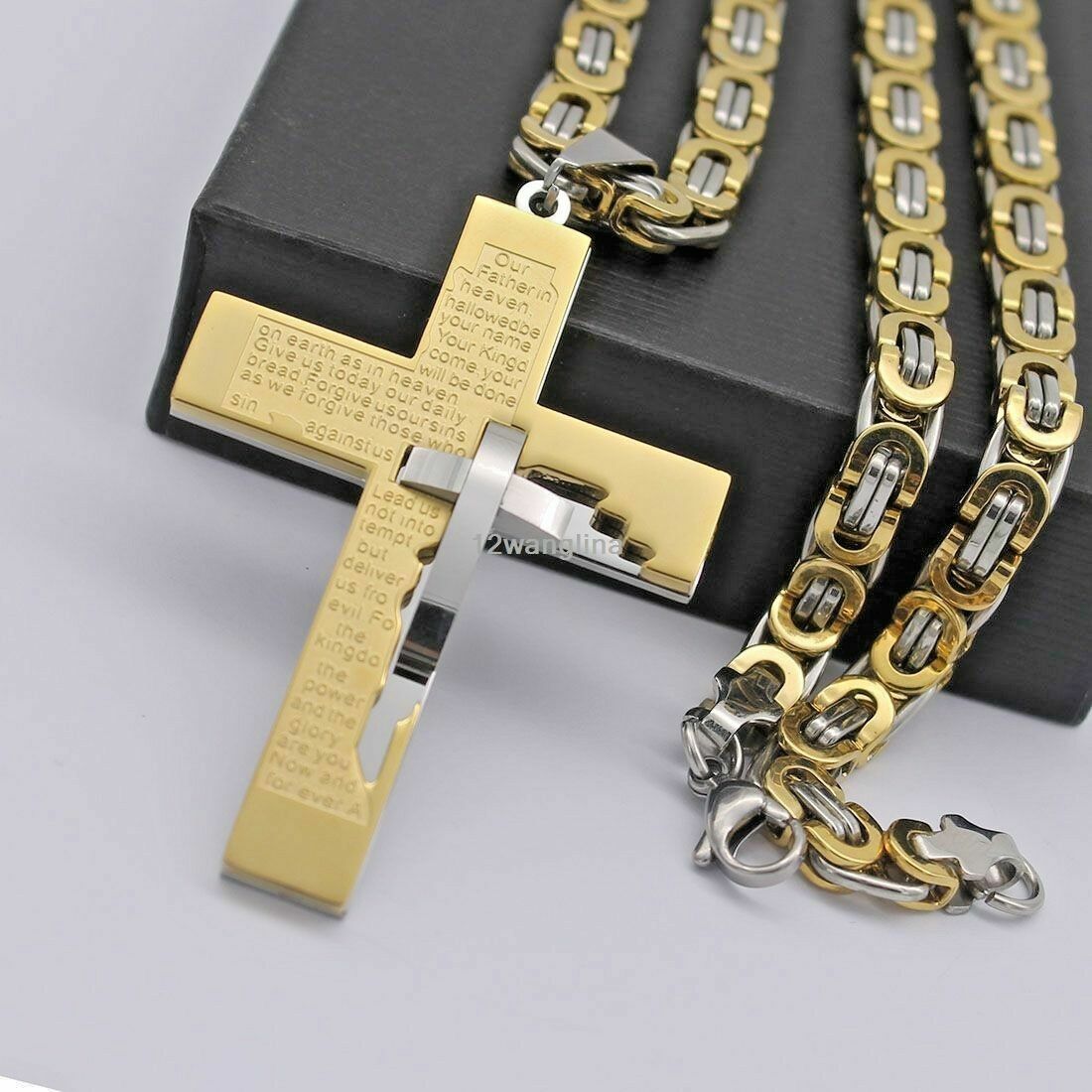 6mm Gold Silver Byzantine Mens Boys Chain Stainless Steel Cross Pendant Necklace