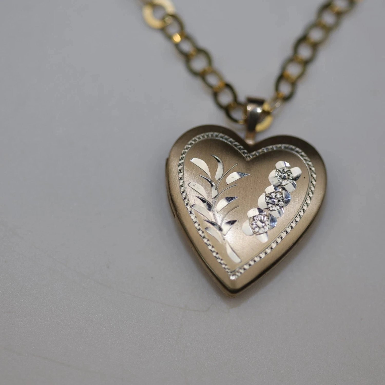Ppc Sterling Silver Gold Vermeil Heart Locket Necklace Floral Italy 925 18