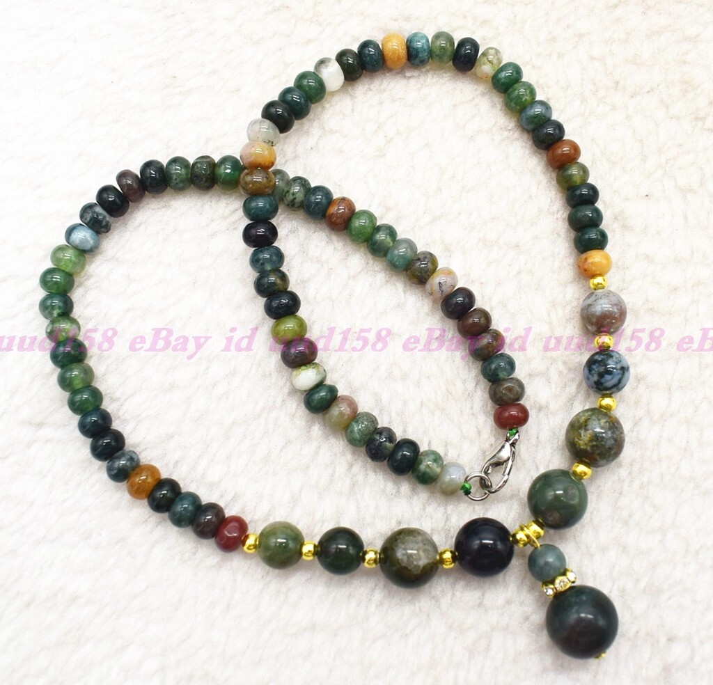Natural Colorful 4x6mm Indian Agate Rondelle Gems Beads Pendant Necklace 18″AAA