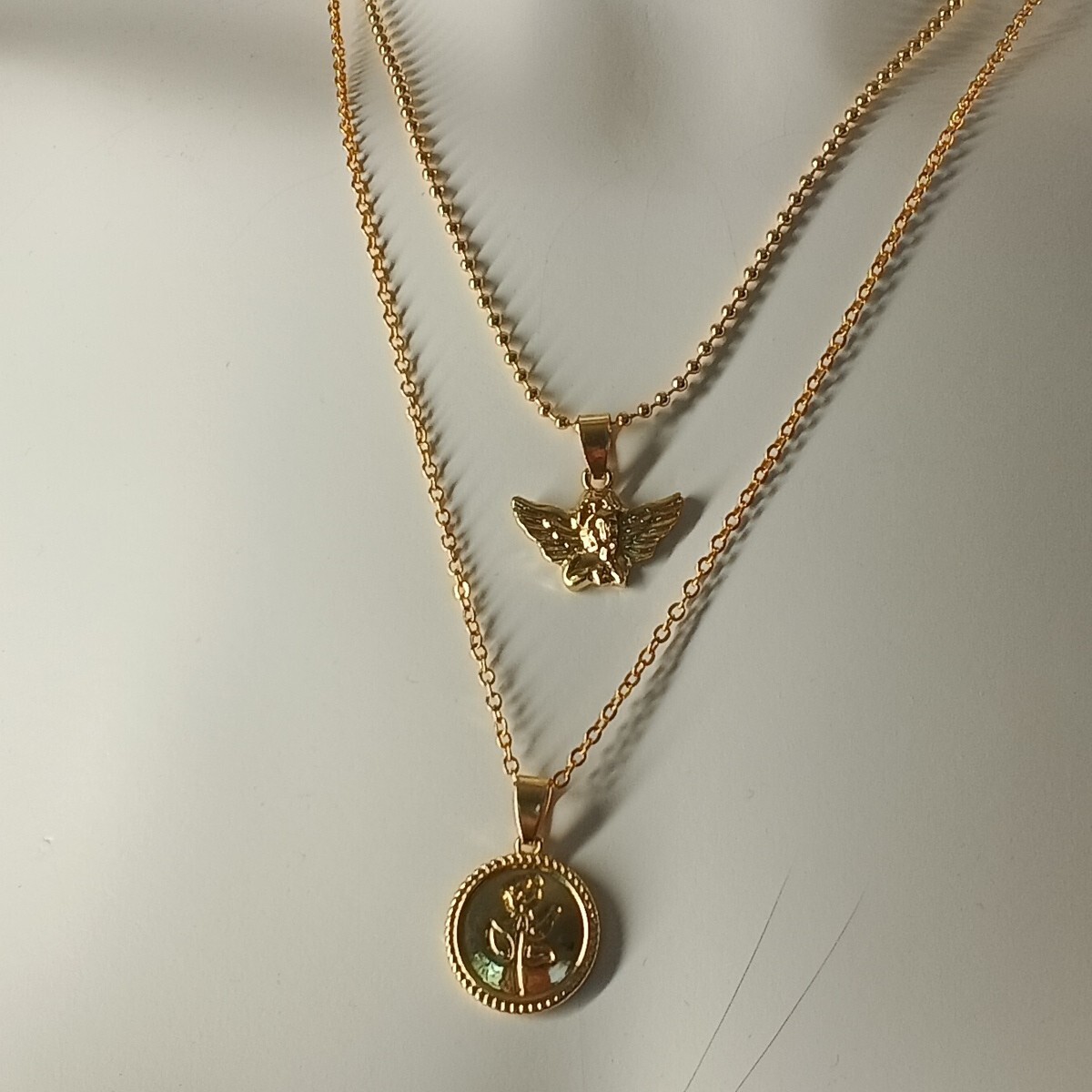 Rose Angel Women’s Stack Pendant Necklace One Size Brass Plated Gold Color