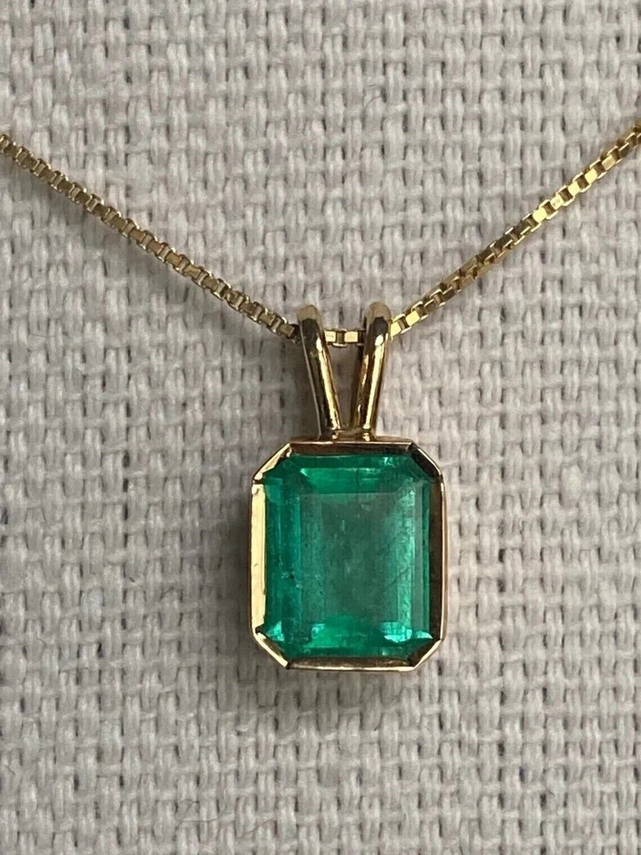 3.29 Ct Emerald Cut Emerald Pendant Wedding Pendant 14K Yellow Gold