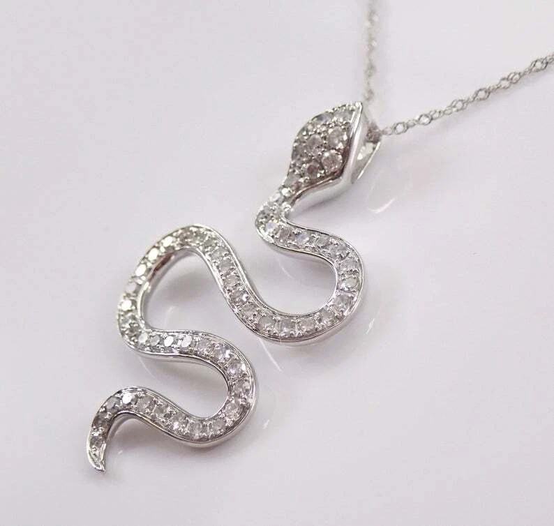 1.50Ct Round Simulated Diamond Eye Snake Pendant Necklace 14k White Gold Plated